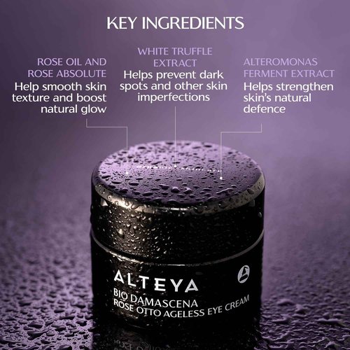 Alteya Organics Eye Cream Certified Organic Skin Care 0.51 Fl Oz/15 mL Bio Damascena Award-Winning Ageless Eye Contour Cream With Organic Bulgarian Rose Oil Brightening, Nourishing and firming