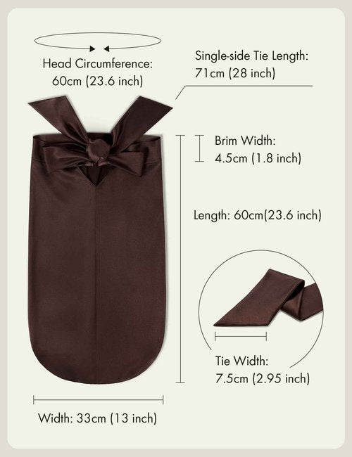 LilySilk 100% Mulberry Silk Sleep Cap Women Extra Long Tie Bow Silk Bonnet Night Hair Wrap Chocolate Brown
