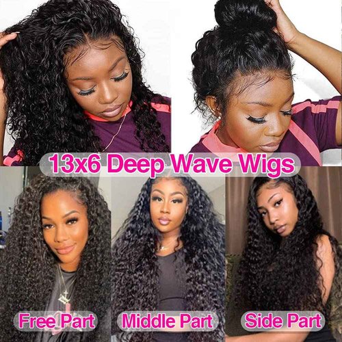 CHEETAHBEAUTY Deep Wave 13X6 HD Transparent Lace Front Wigs Human Hair Brazilian 10A Grade Deep Curly Human Hair Wigs for Black Women Pre Plucked with Baby Hair Natural Black 250% Density(20inch)