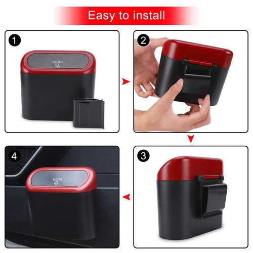 Accmor Car Trash Can with Lid, 2 Packs Mini Vehicle Trash Bin Car Dustbin Garbage Organizer Holder with 2 Roll Trash Bag, Portable Hanging Leakproof Cars Storage Bag Container for Auto, SUV (Red)