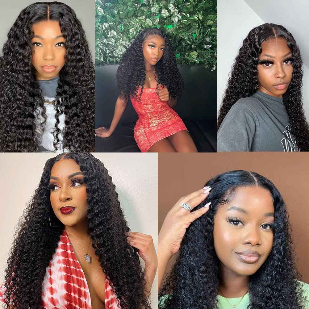 22 Inch Wear and Go Glueless Wigs Human Hair Bye Bye Knots Deep Wave HD 7X5 No Glue Lace Wig, Glueless Wig Pre Plucked, 15s Wear Complete Wear and Go Wig Pre Cut Lace Wig Natural black 200% Density