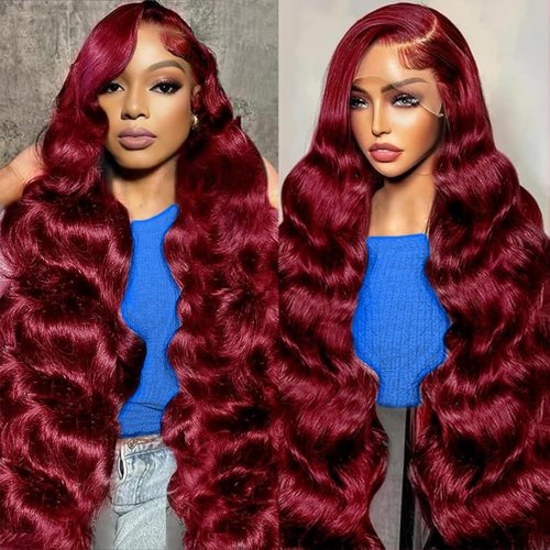 Cikana Body Wave 99j Burgundy 13x4 Lace Front Wig Human Hair 180% Density Glueless Burgundy Red Wigs Human Hair 99j Body Wave Wigs for Women 24 Inch