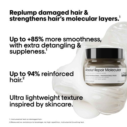 L'Oréal Professionnel Absolut Repair Molecular Pflege-Duo für stark strukturgeschädigtes Haar, Rinse-Off Serum und Maske 250ml