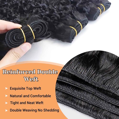 Curly Human Hair Bundles 16 18 20 Inches 3Pcs Water Wave Burmese Curly Bundles Human Hair Weave with Spiral End 3C4A Quick Weave Hair for Women Natural Black