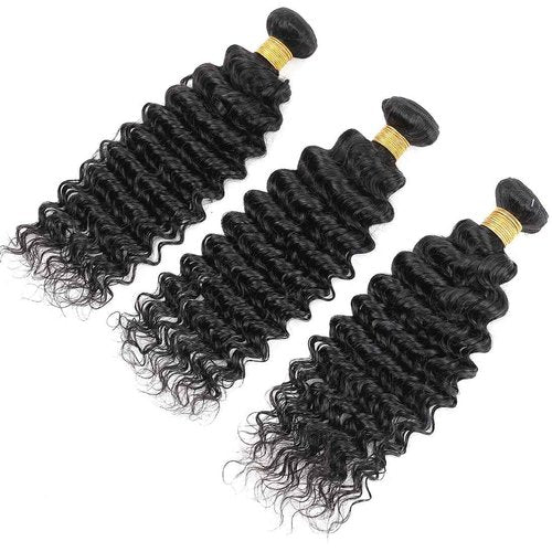 Human Hair Bundles Brazilian Deep Wave Human Hair Weaves 18 20 22inch 100% Unprocessed Virgin Human Hair Deep Wave Curly Water Wave Wet and Wavy Raw Bundles Deals Natural Black
