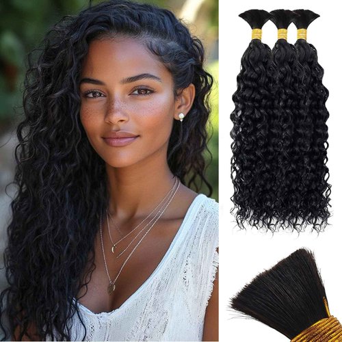 Human Braiding Hair for Boho Braids, 100% Virgin Human Hair No Chemical Processing, Black Bulk Human Hair for Braiding Small Knotless Braids Bohemian Style (Black - Curly, 150g - 20 Inch)