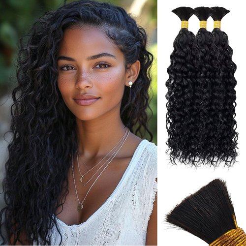 Human Braiding Hair for Boho Braids, 100% Virgin Human Hair No Chemical Processing, Black Bulk Human Hair for Braiding Small Knotless Braids Bohemian Style (Black - Curly, 150g - 18 Inch)