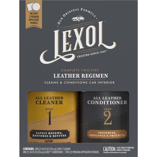 Leather Conditioner and Cleaner Kit by Lexol, Use on Furniture, Car Interiors, Shoes, Handbags, Includes 2 Application Sponges, Two-Step System, 8 oz Each