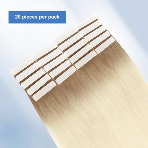 Sixstarhair Ombre Tape In Hair Extensions 20Pieces 50 Grams Fashion Remy Hair Chestnut Brown Fading to Ash Blonde, Bleached Blonde Remy Salon Quality Human Hair [Color R6-60#-20 inch]