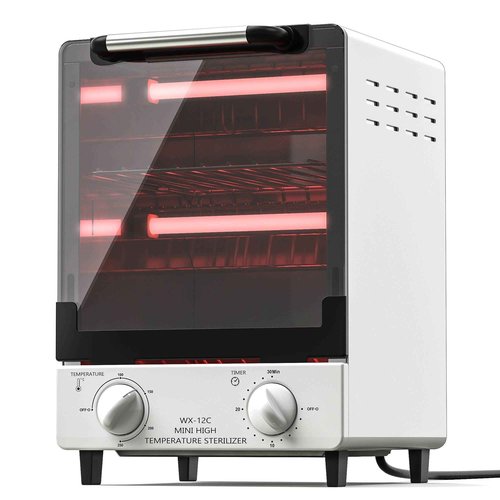 Sterilizer for Nail Tools, 12L Multifunctional High Temperature Cleaning Dry Box Stainless Steel with Temp Control, Timer, 2 Stainless Trays, Tweezer Sterilizer, Nail Salon Equipment, 110V 1000W