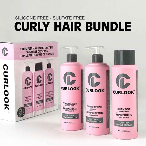 CURLOOK Curly Hair Bundle | Shampoo, Conditioner & Leave-In Styling Cream Set | Sulfate-Free, Silicone-Free | Pack of 3-400ml (13.5 oz) Each Bottle | Made in Canada
