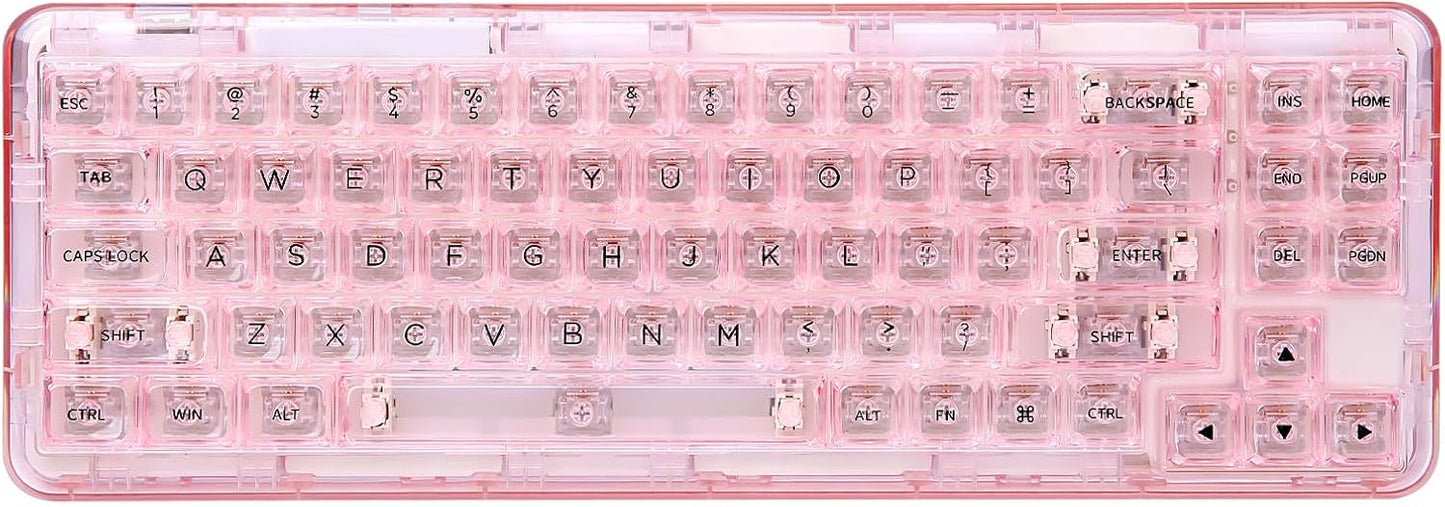 YUNZII X71 Transparent Mechanical Keyboard with Clear Keycaps(Crystal Ice Switch,Pink), Coffee Cat Dye Sub PBT Keycaps(Cherry Profile, Coffee Cat)