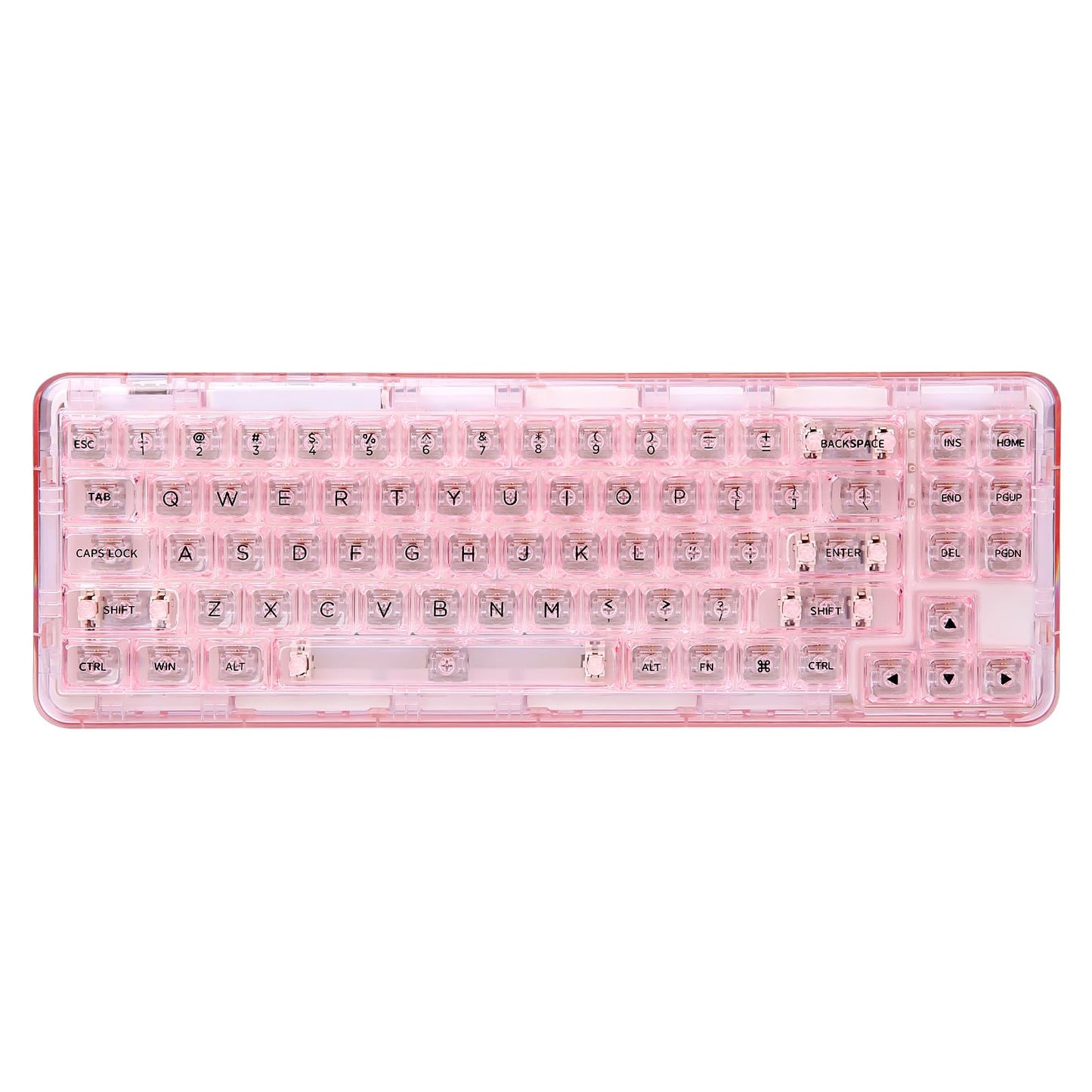 YUNZII X71 Transparent Mechanical Keyboard with Clear Keycaps(Crystal Ice Switch,Pink), Coffee Cat Dye Sub PBT Keycaps(Cherry Profile, Coffee Cat)