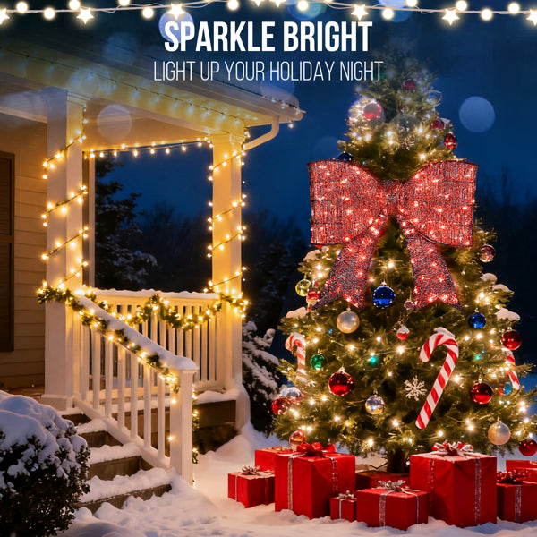 Giant Pre-Lit Christmas Bowknot Decoration with 124 LED Lights - Red