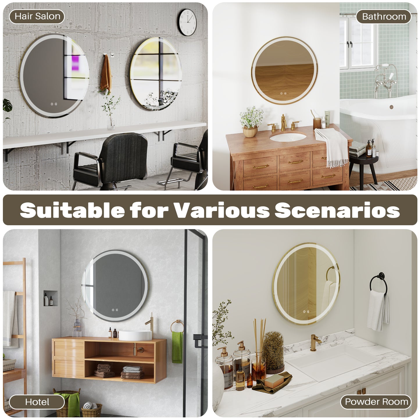 Anti-Fog LED Bathroom Mirror with Circular Dual Lights - 30 inch