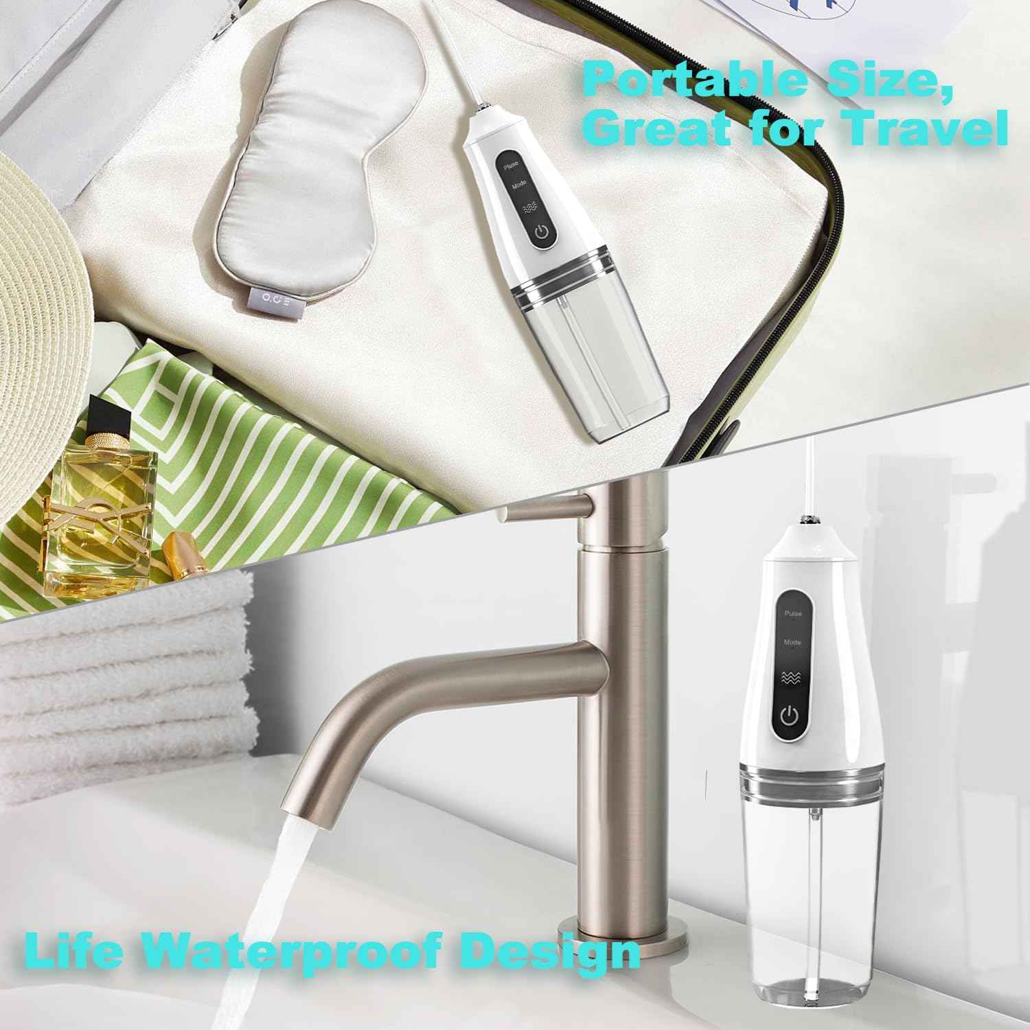 Portable Water Dental Flosser with 4 Jet Tip, 3 Mode Cordless Rechargeable Teeth Cleaner, Powerful Waterproof Dental Floss for Home Travel