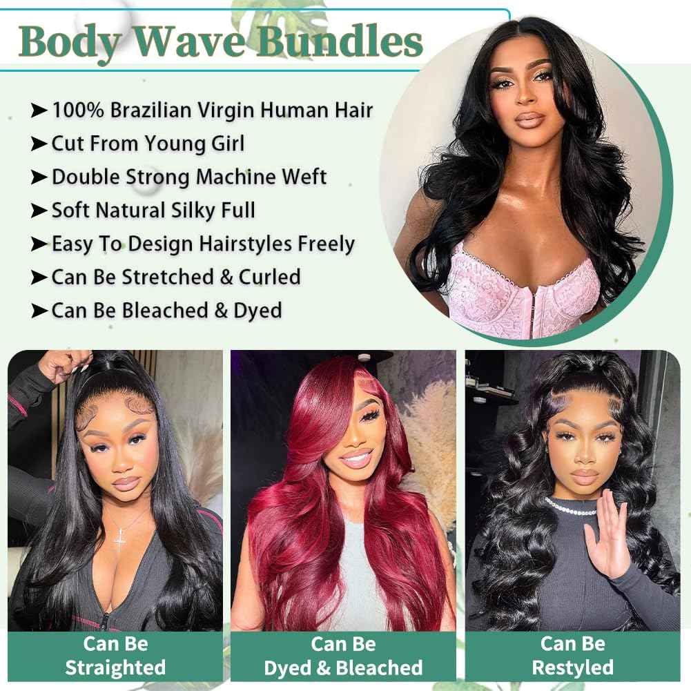 14A Human Hair Bundles Body Wave One Bundle 100% Unprocessed Brazilian Virgin Hair Bundles Double Weft Weave Body Wave Human Hair Natural Black Color (one bundle, 24)