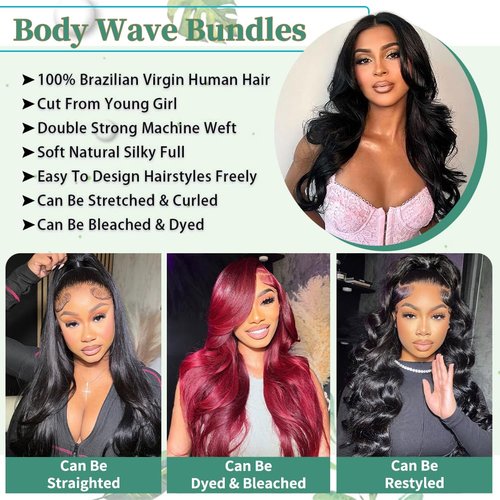 14A Human Hair Bundles Body Wave One Bundle 100% Unprocessed Brazilian Virgin Hair Bundles Double Weft Weave Body Wave Human Hair Natural Black Color (one bundle, 28)