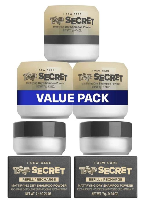 I DEW CARE Dry Shampoo - Tap Secret Trio, 3 Count, 0.81 Oz + Dry Shampoo Powder Refill - Tap Secret Refill, 2 Count Bundle