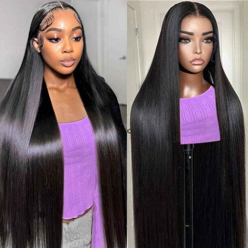 Indono Straight Wigs Human Hair 13x6 HD Lace Frontal Wig Pre Plucked Pre Cut with Baby Hair Black Human Hair Wig 220 Density Natural Color Wigs for Black Women 30 Inch