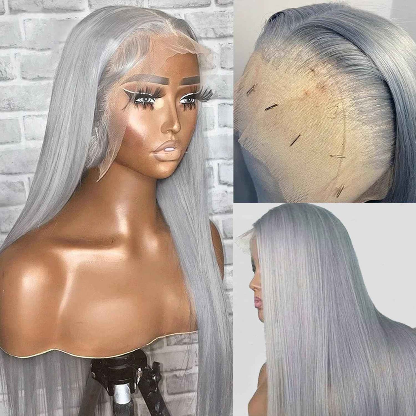 Grey Lace Front Wigs Human Hair, Glueless Grey Wigs Human Hair Pre Plucked HD 13x6 Lace Front Grey Wig for Black Women 180% Density 22 Inch Colored Silver Gray Straight Human Hair Lace Fronal Wig
