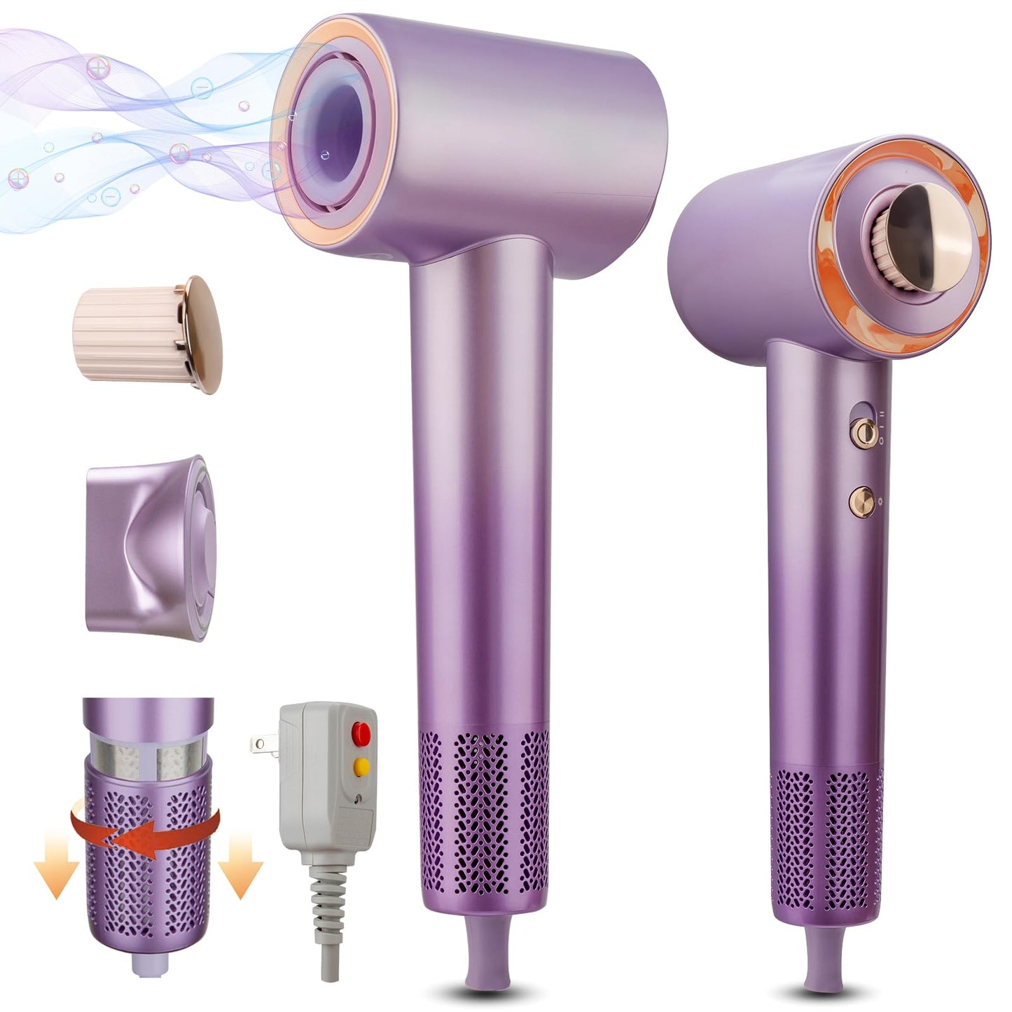 Nudwis Hair Dryer -120000 RPM High-Speed Brushless Motor for Fast Drying，Blow Dryer with 500 Million Negative Ionic and Aroma Capsules ，Low Noise blowdryer for Women Home Travel and Gift