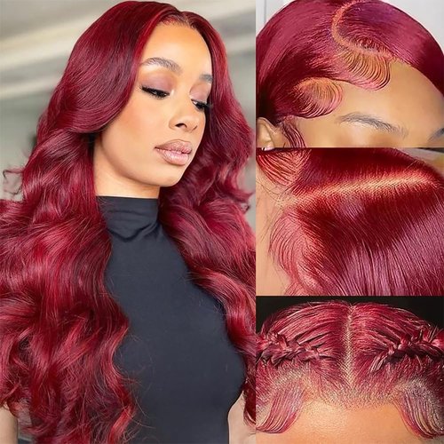 SOSATISFY 99J Burgundy Lace Front Wigs Human Hair 200 Density 13x4 Full Lace Body Wave Wig HD Transparent Lace Red and Wine Wigs for Women Pre Plucked with Baby Hair 22 Inch