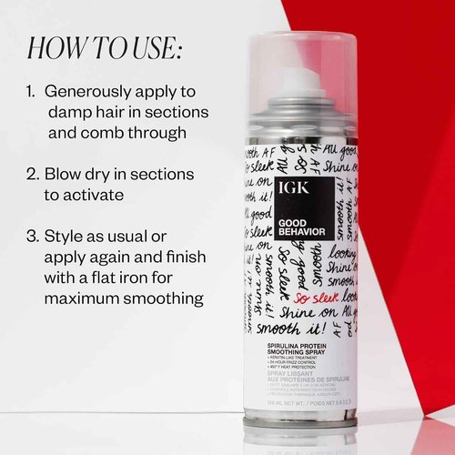 IGK GOOD BEHAVIOR Spirulina Protein Smoothing Spray + Anti-Frizz Smoothing Blowout Balm | Keratin Like Treatment + Frizz Control + Heat Protectant | Vegan + Cruelty Free