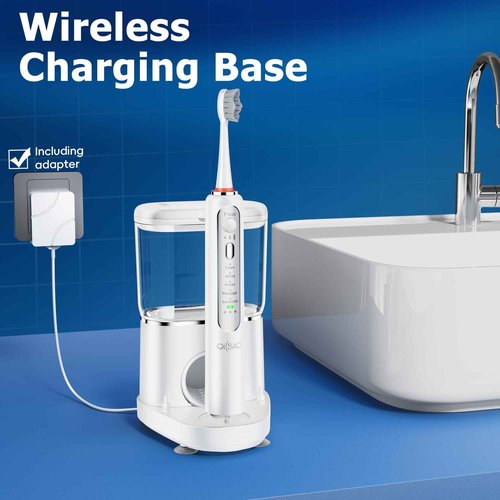 OILSAO Electric Toothbrush with Water Flosser, Professional Sonic Flossing Toothbrush with 5 Brush Modes & 3 Floss Speeds, 500ML Electric Flosser Combo for Teeth Cleaning,White