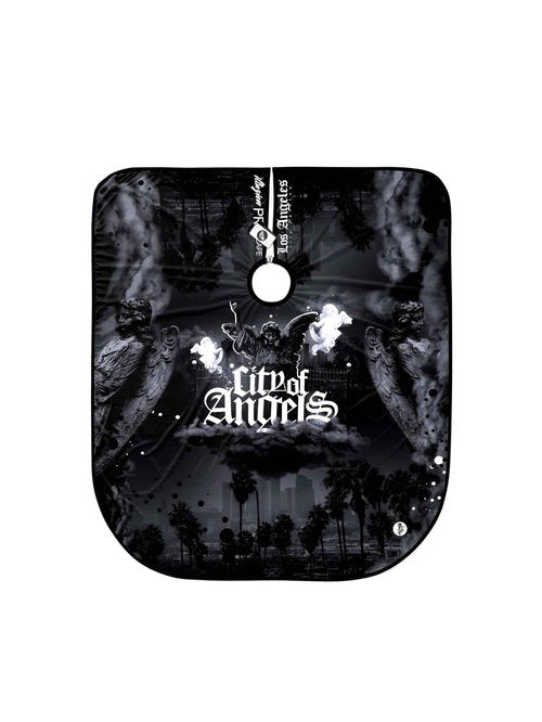 Illuzien City of Angels PRO Barber Cape, Hair Cut Cape, Water-Resistant, Unisex, Modern, Black