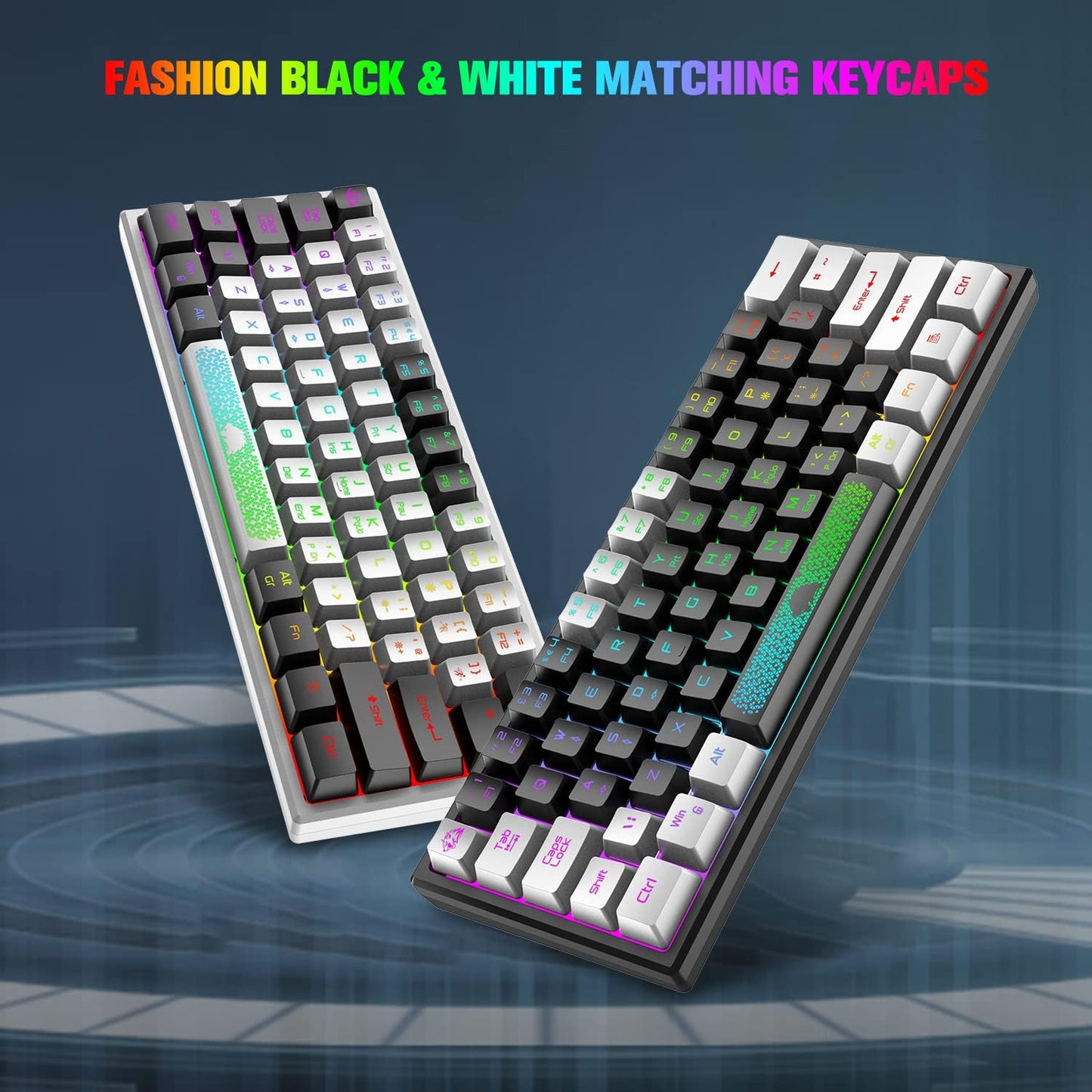 60% Gaming Keyboard and Mouse Combo Small Mini RGB Backlight Mechanical Feeling and Mechanical RGB 6400 DPI Honeycomb Optical Mouse,Gaming Mouse pad for Gamers and Typists Black