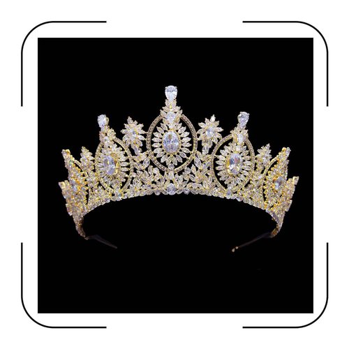 Vintage Cubic Zirconia Wedding Tiara for Bride Quince Prom Homecoming Pageant Costume Princess Queen Crown Large Crystal Birthday Headpieces Silver Bridal Hair Accessories (Gold)