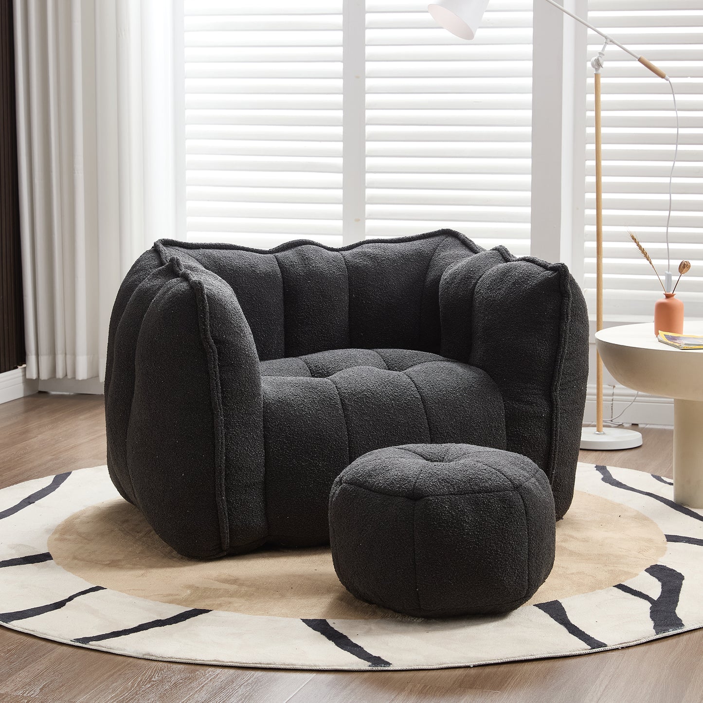Soft Black Bean Bag Chair with High Resilient Foam for Adults