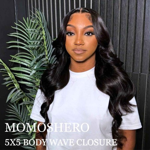 MOMOSHERO 5x5 HD Lace Closure, 18 Inch Body Wave Human Hair, Pre Plucked Sew In, 100% Unprocessed Brazilian Virgin Wavy Hair, Natural Black