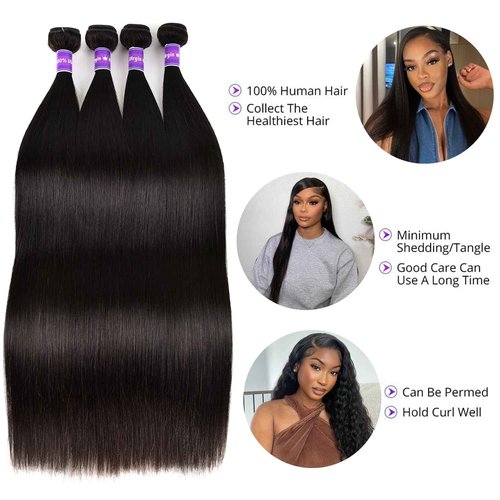 10A Human Hair Bundles Straight Hair Bundles Brazilian Straight Human Hair Bundles 18 20 22 24 Inch 100% Unprocessed Virgin Weave 4 Bundles Human Hair Raw Remy Hair Bundles Deals Natural Black