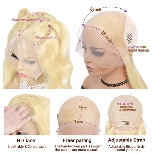 HUG MEET 613 13x6 Lace Front Wig Human Hair 200 Density Blonde Wig Human Hair Body Wave 613 HD Lace Front Wig Human Hair (24 Inch)