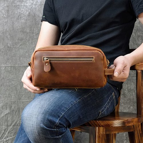 Toiletry Bag for Men or Women, Full Grain Leather Handcrafted Dopp Kit, Vintage Travel Leather Toiletry Travel Pouch, Large Cosmetic Bathroom Travel Shaving Bag, Fully Lined with Cotton Fabric