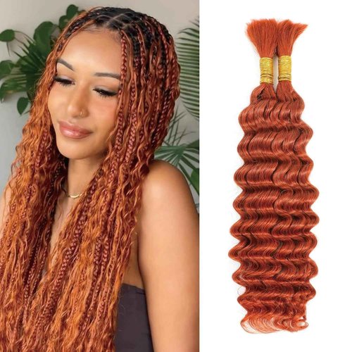 Luxvogue Curly Braiding Human Hair 100g 22 Inch Ginger Orange 350 Deep Water Wave Bulk Human Hair for Braiding No Weft Brazilian Virgin Deep Curly Human Hair Extensions for Boho Braids