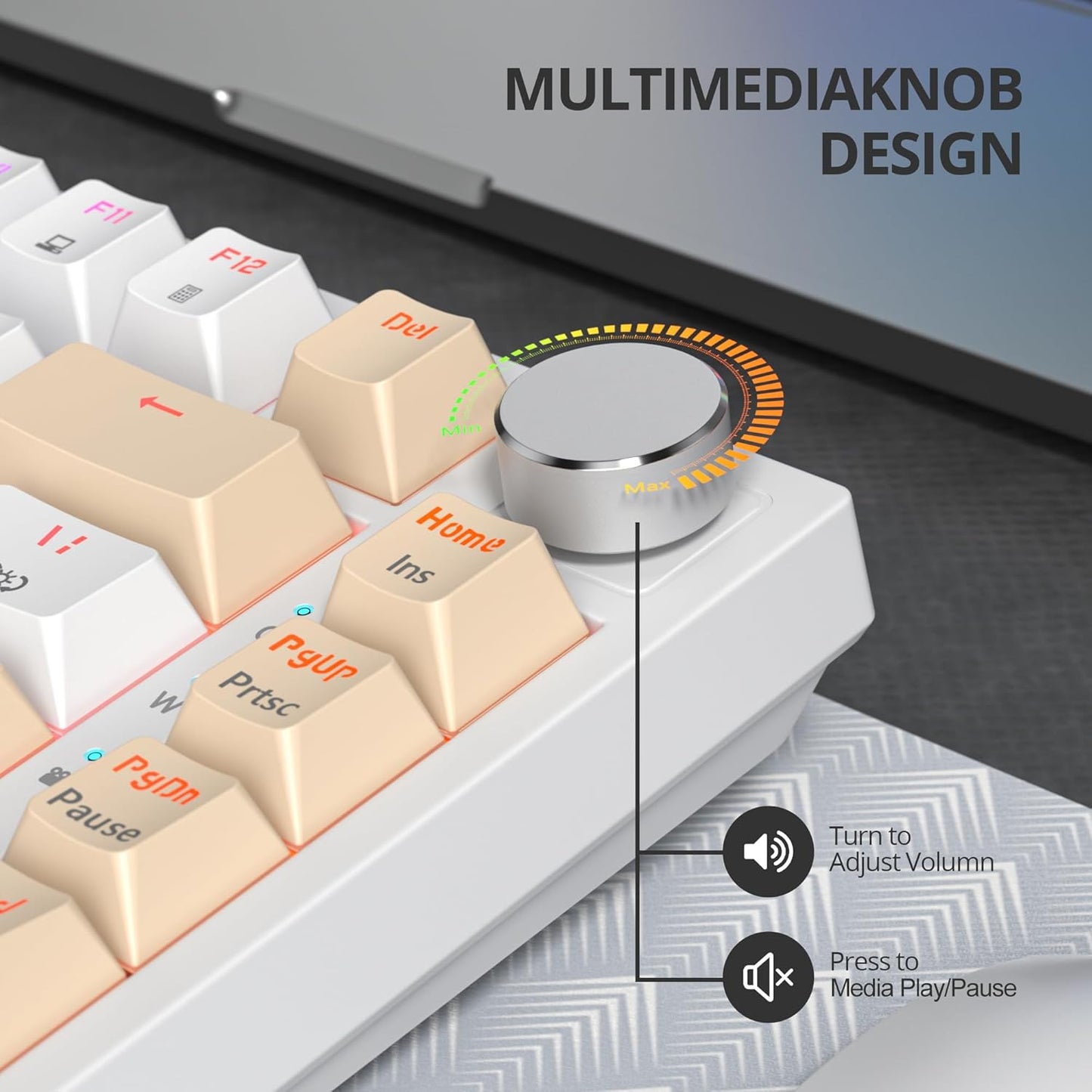75% Cotton Candy Creamy Mechanical Keyboard Wired, Creamy Sound Gasket Gaming Thocky Keyboard with Knob, Hot Swappable RGB Custom Keyboard, Pre-lubed Cream Switch Keyboard (82 Candyfloss)