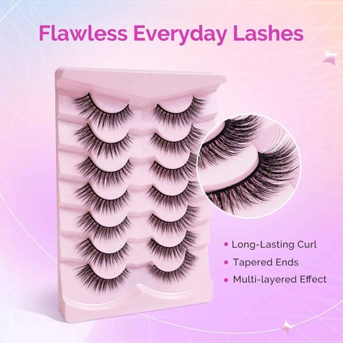 MelodySusie Nail Dust Collector with Reusable Filter with Natural Eyelashes 7 Pairs N02