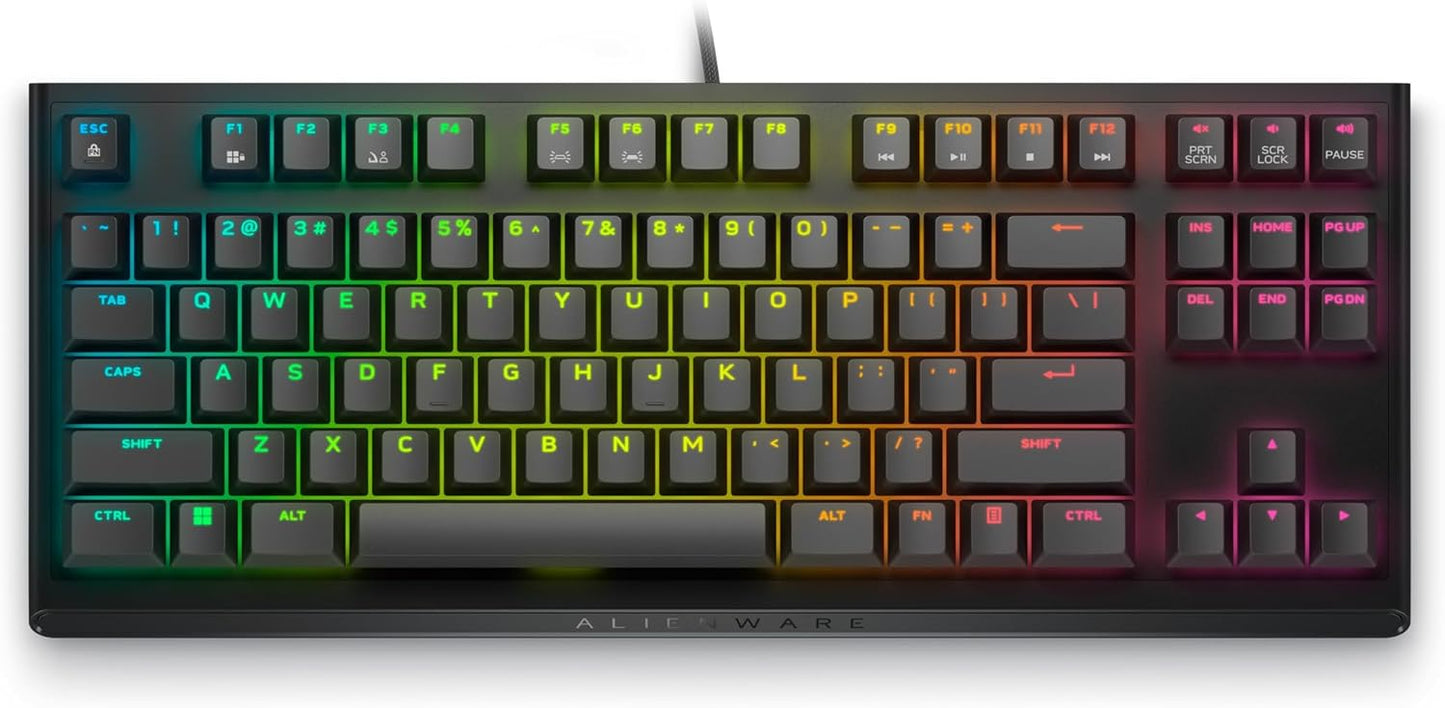 Alienware Low-Profile RGB Gaming Keyboard AW510K, AlienFx Per Key RGB LED Color Backlighting, Media CONTROLS & USB Passthrough, Cherry MX Low Profile Red Switches