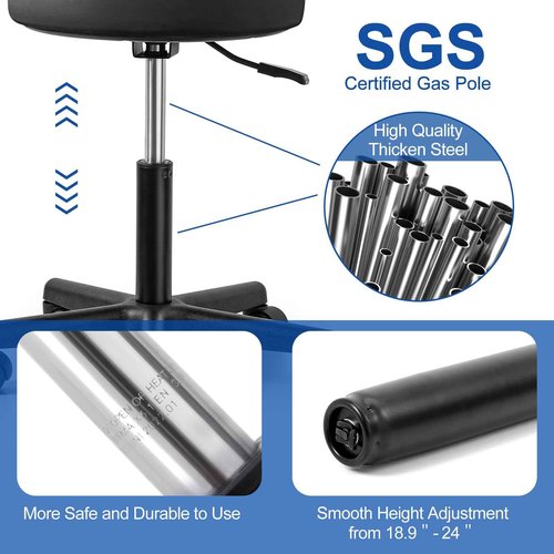 JMU Rolling Stool Heavy Duty 400lb with Wheels, PVC Leather Large Seat,Swivel Rolling Adjustable Height Stool,for Dentists Healthcare (Navy Blue)