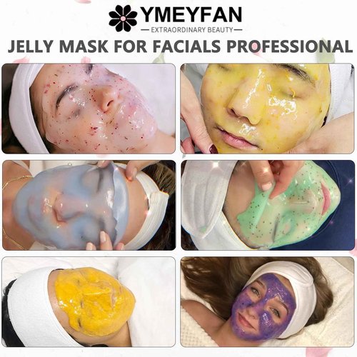 YMEYFAN 5 Jar 500G Jelly Mask Powder for Facial Professional Bundle, Beauty Spa Face Mask Skincare Product Bulk (Turmeric, Bulgarian Rose, Hyaluronic Acid, Gold, Collagen)