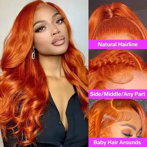 Yeeaak Ginger Lace Front Wigs Human Hair 13X6 Orange Ginger Body Wave HD Lace Frontal Wigs for Women Glueless Auburn 350 Color Pre Plucked Natural Hairline 180% Density Super Soft 22 Inch