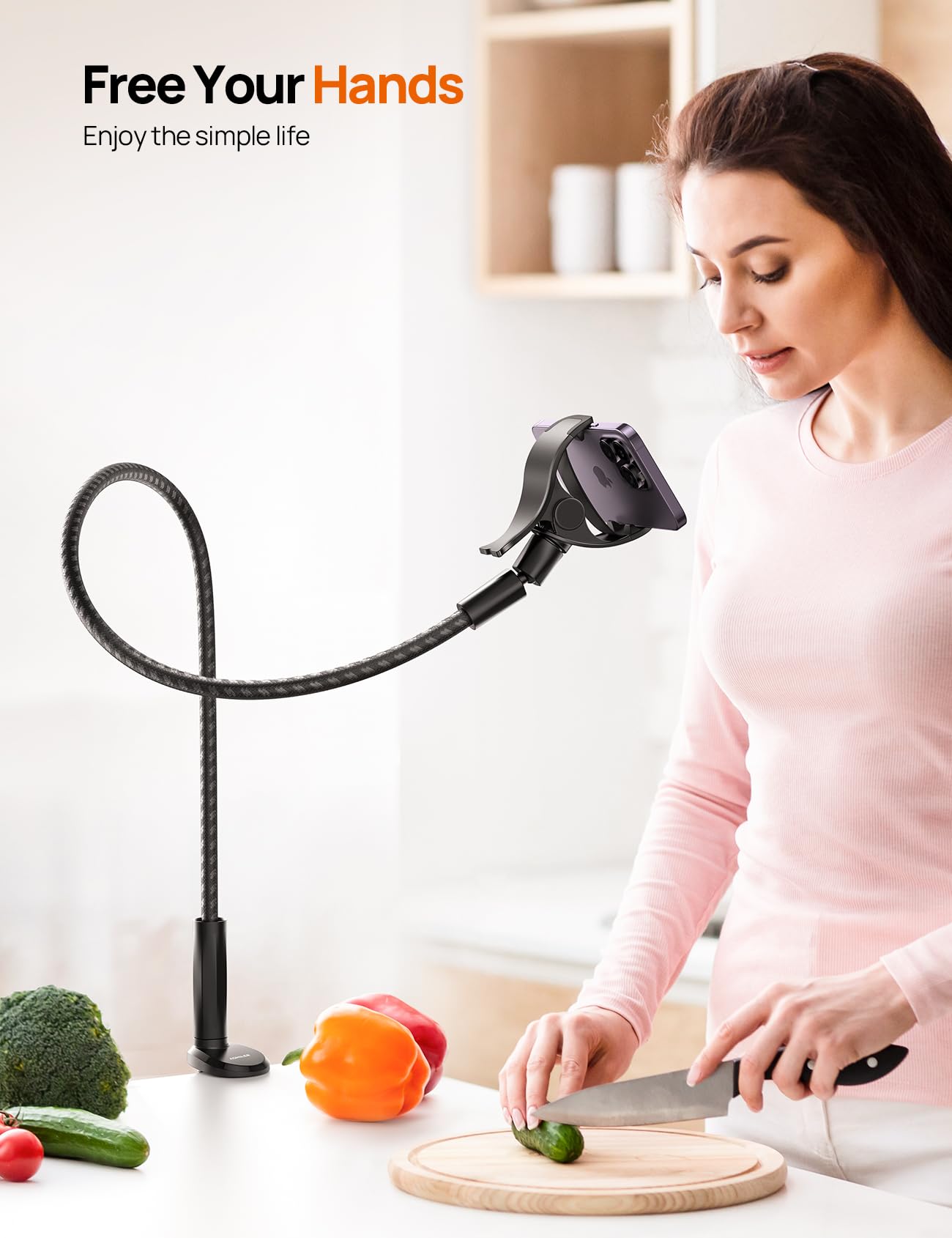 Aomiker Gooseneck Phone Holder for Bed - [2025 Upgrade Nylon Braid] 38” Long Flexible Lazy Arm Clip, 360 Adjustable Overhead Phone Mount for iPhone 15 14 13 12 11 Pro Max Mini Plus, all 4-7" Cellphone