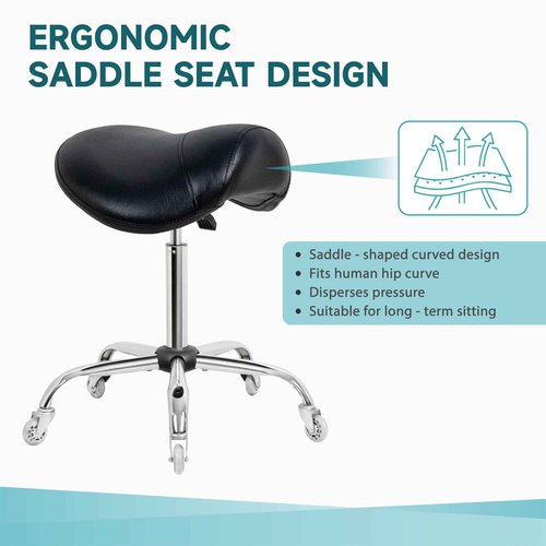 Nolasalon Saddle Stool with Wheels,Ergonomic Swivel Rolling Height Adjustable for Salon Beauty Clinic Dentist Tattoo Home Office（Black）