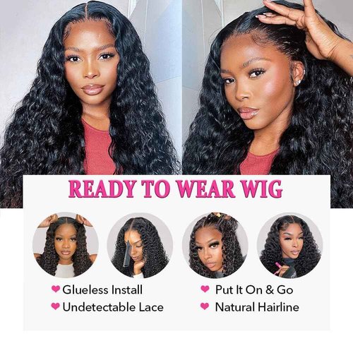 Glueless Wigs Human Hair Real Pre Plucekd Bleached Upgraded Tiny Knots 24Inch 200% Density Deep Wave Closure Wig Wet and Wavy Ultra-thin Invisible HD 4x4 Curly Closure Wigs Human Hair For Women