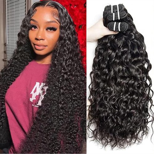 Ladiaryf Water Wave Bundles Human Hair Soft Brazilian Virgin Human Hair 100% Unprocessed Wet and Wavy Curly Bundles Natural Black Color Can Be Dyed Total 300g 14 16 18 Inch