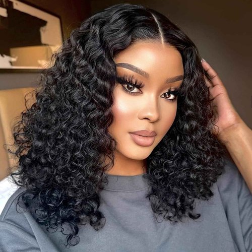 YMSGIRL 13x6 Deep Wave Lace Front Wigs Human Hair Ready To Go Curly Lace Front Glueless Wigs Human Hair Pre Plucked Pre Cut Beginner Friendly 16 Inch