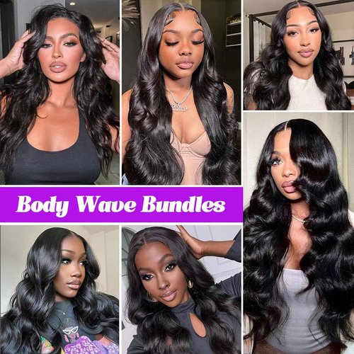 12A Body Wave Bundles Human Hair 16 18 20 Inch Human Hair Bundles 100% Unprocessed Brazilian Virgin Hair 3 Bundles Human Hair Extensions for Women Quick Weave Hair Natural Black